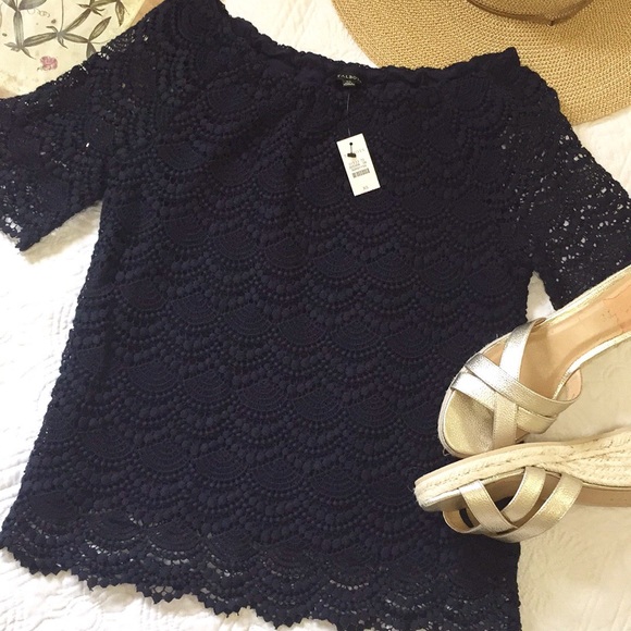 Talbots Tops - NWT Talbots Navy Crochet Top